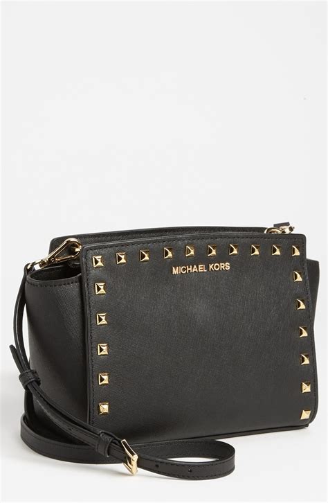 michael kors selma leather stud crossbody|Selma Medium Saffiano Leather Crossbody Bag .